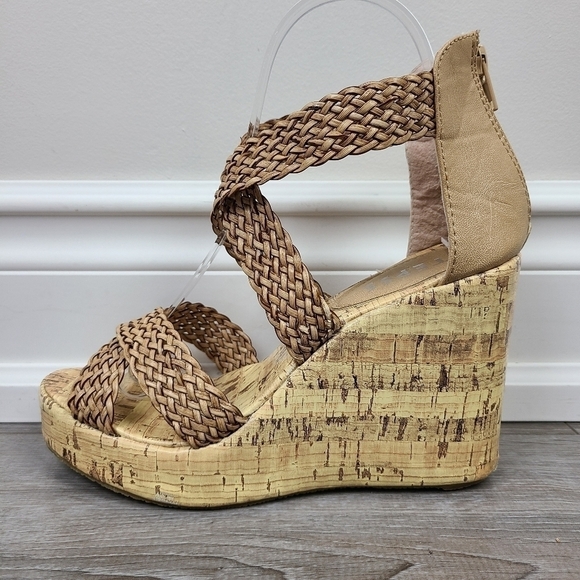 Stepps Tan Woven Strap Wedge Sandals - Picture 4 of 17